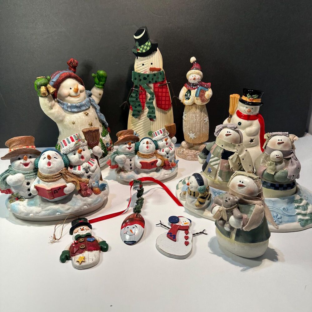 Fun Home Decor Snowman Bundle -13 Assorted Snowpeople Figurines & Ornaments READ